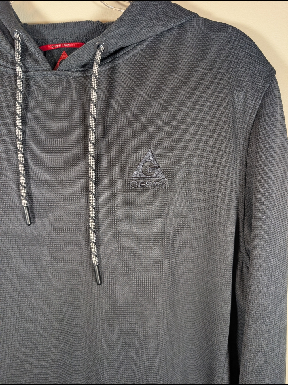 Gerry Mens Medium Gray Performance Hoodie Waffle Knit Pullover Hooded Sweatshirt